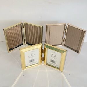 Vintage 3 Gold Tone Bifold Double Photo Picture Frames 2.5 x 3.5 & 3.5 x 5